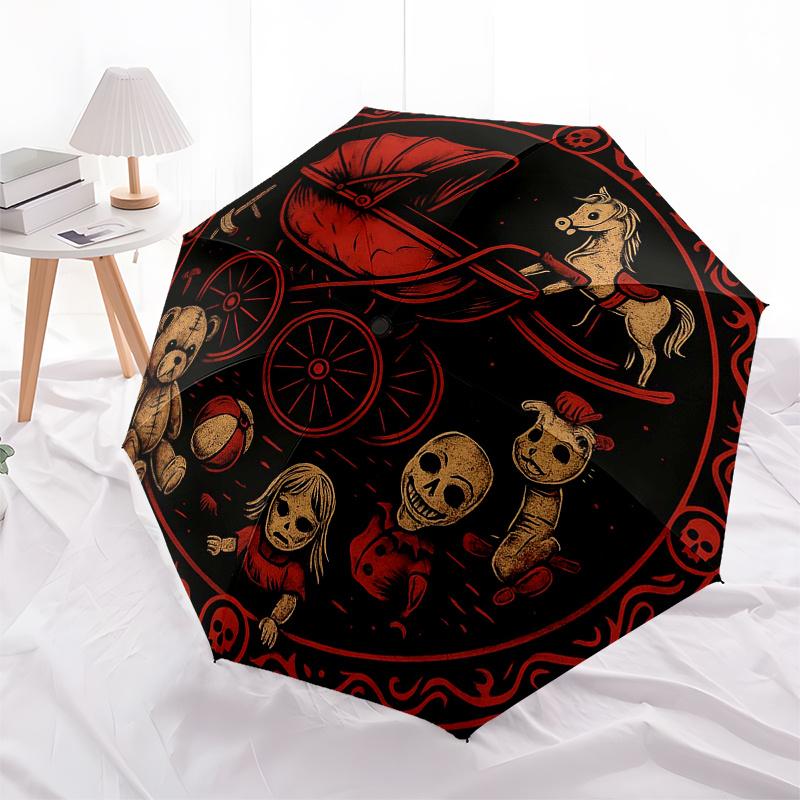Griezelig Halloween-decor: Schedels, Speelgoed en een Spookachtige KoetsParaplu, Draagbare Compacte 3-Vouws Paraplu,Kerstcadeau ES379