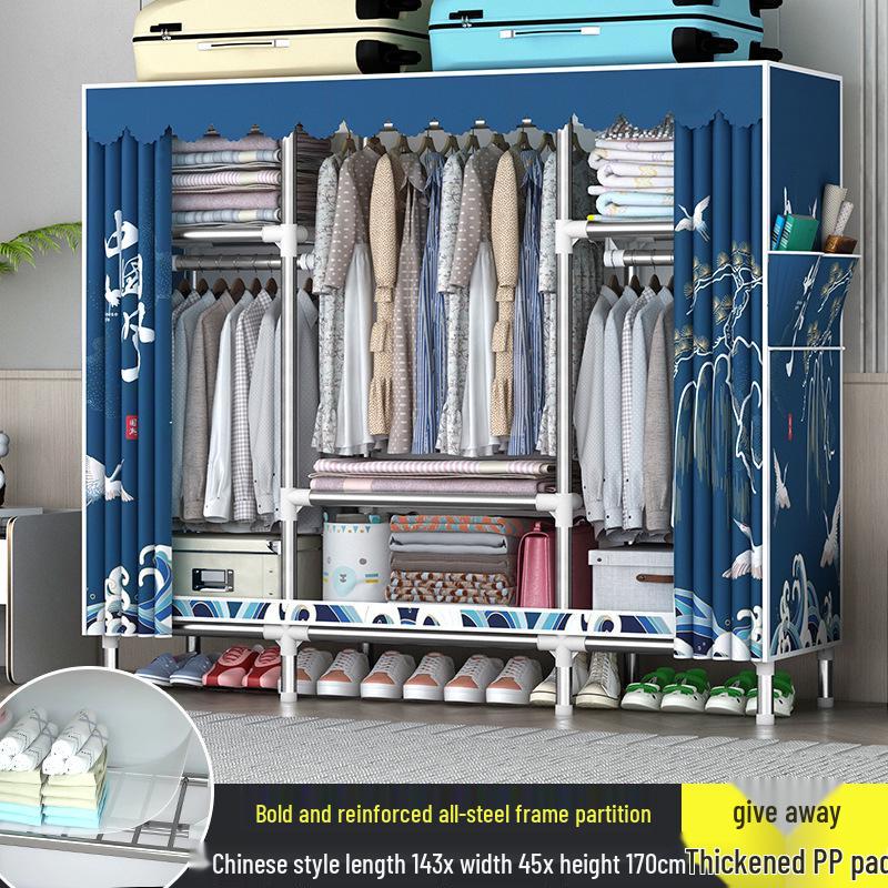 Sturdy All-Steel Cloth Wardrobe: Durable Bedroom Storage Cabinet for Easy Assembly
