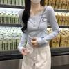 Women's Long Sleeved T-shirt Top Autumn Shoulder Embroidered Button T-shirt Long Sleeved Base Shirt