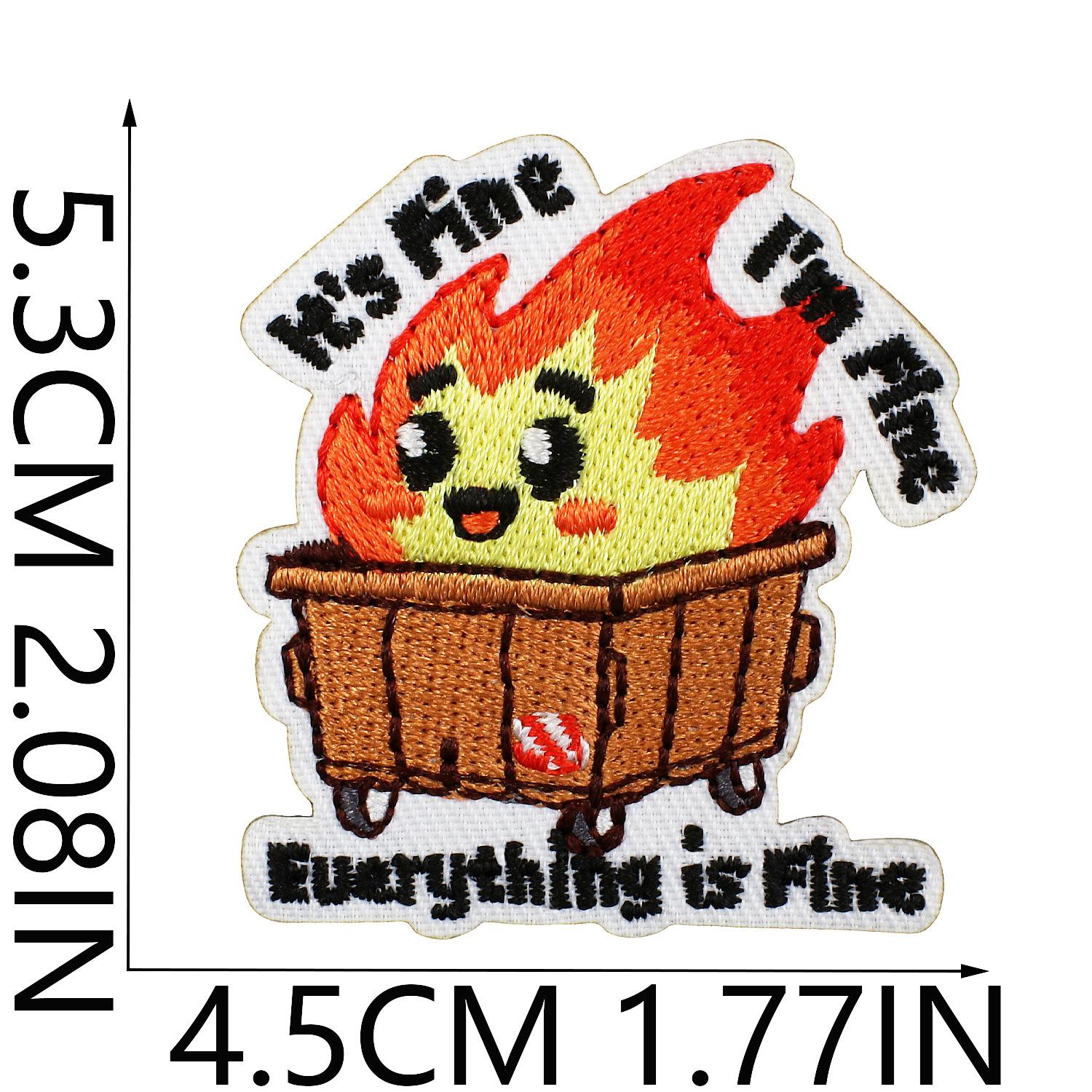 

Cartoon Box Embroidery Cloth Sticker Flame Patch Sticker English Letter Bag Decoration Embroidery Label Heat Transfer Stamp Sticker No. 2_3 pieces