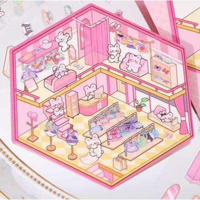 PET Cute Cartoon Animal Miniature World 3D Landscape Stickers Fun Kawaii Kids DIY Room Decoration Toy Gifts Scene Layout Sticker