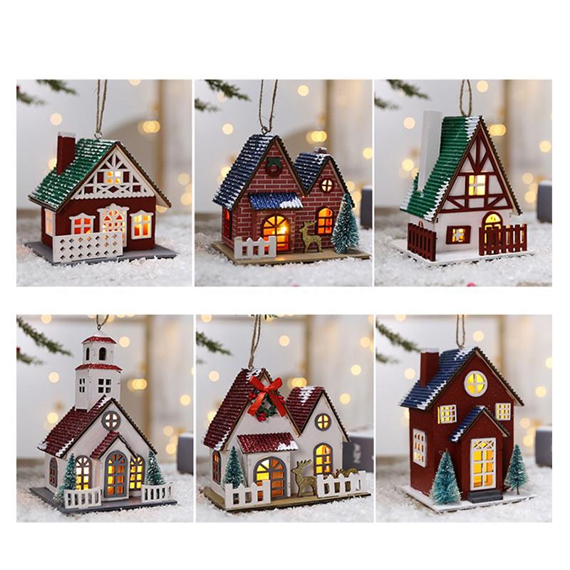 Led Ahşap Noel Evi Mini Noel Kar Evleri Ahşap Kış Köyü Bina Figürinleri Masa Süsleri Tatil Partisi Dekoru