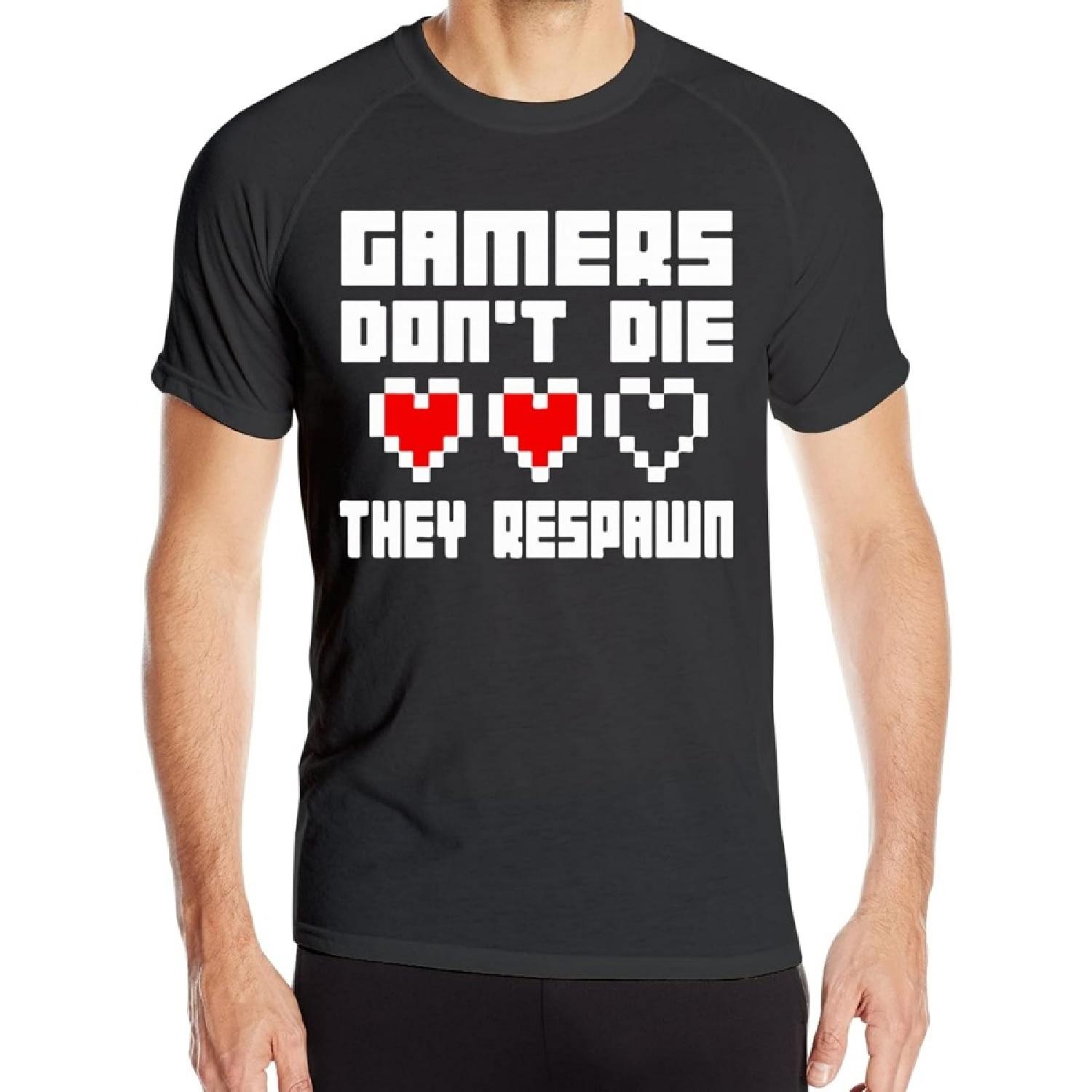 Cap Gamers Don t Die They Respawn Men s Short Sleeve T Shirt Training Athletic Workout Quick-Drying Clothes Black XXXXXL чёрный