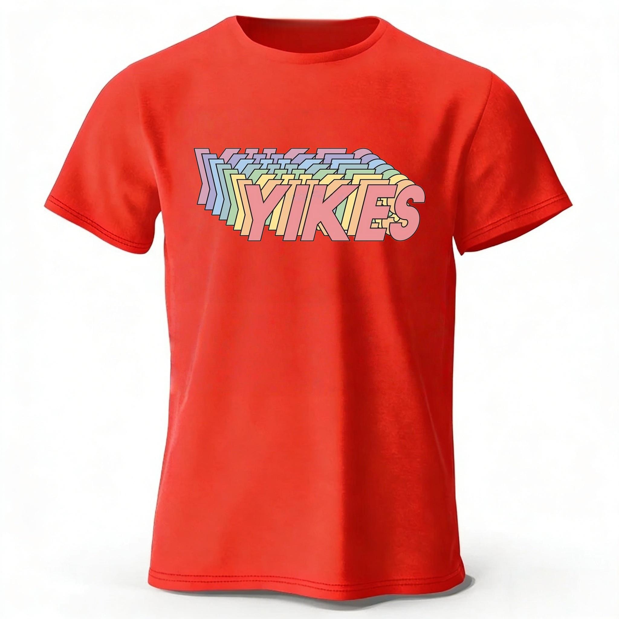 

Trendy Retro Rainbow Gradient Pure Cotton T-shirt for Men Fashion Casual Plus Size Loose Short Sleeves Soft Top S червоний