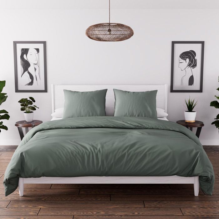 Parure housse de couette en microfibre lavée 260x240 cm BOHEME vert kaki, par Soleil d'Ocre