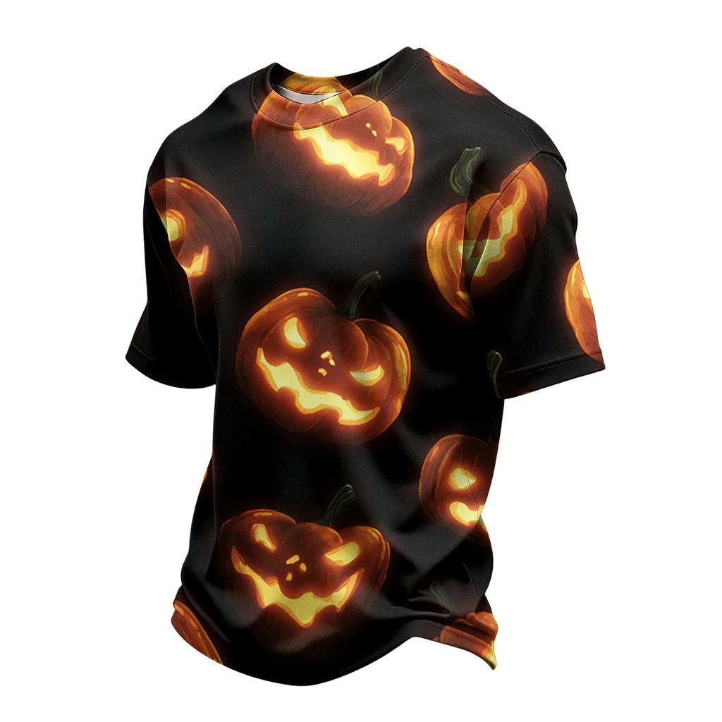 Men's Casual Short Sleeve Lightweight Breathable Crew Neck T-Shirt Halloween Pumpkin Print Pattern Comfortable Fit