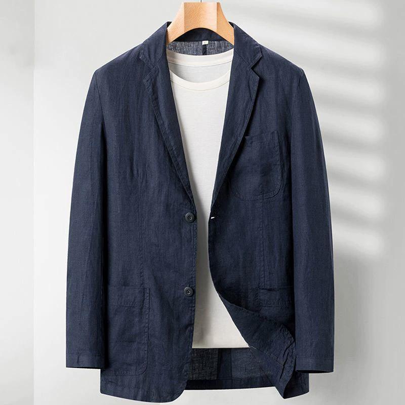 White Linen Suit Coat Men's Spring Summer Pure Color Slim Casual Business Thin Mens Blazer Jacket Comfortable Breathable