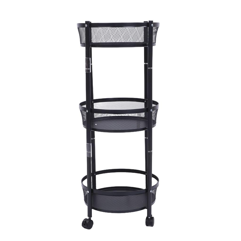 Carrito de Servicio Metálico Giratorio de 3 Niveles Multifuncional Plegable Redondo de Almacenamiento Carrito para Cocina