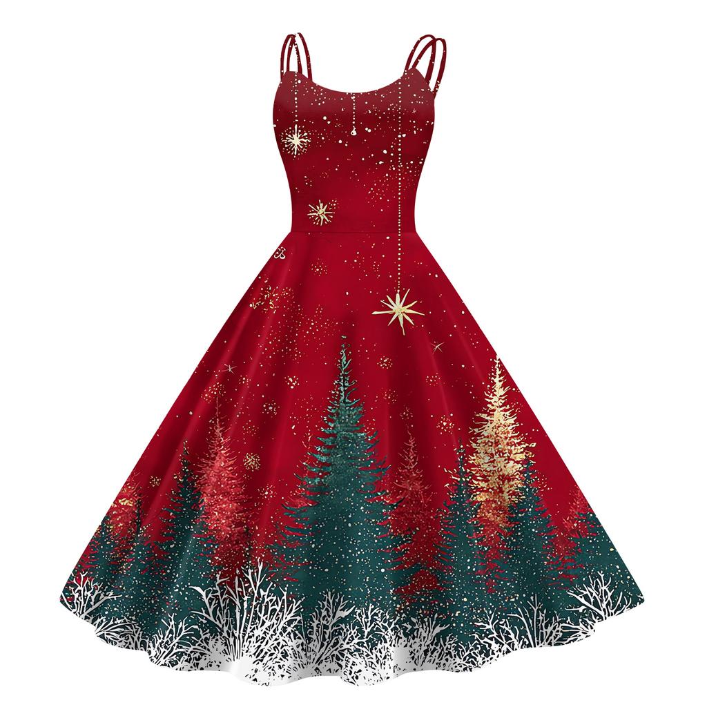 Children's Fashion Casual Christmas Print Sexy Off-the-shoulder Punk Retro Dress