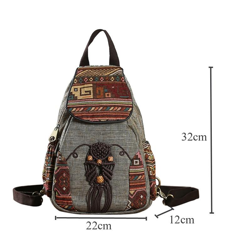 Handmade Backpack Women's Vintage Canvas Backpacks National Style Geometrical Printed Bag Female Simple Travel Backpack