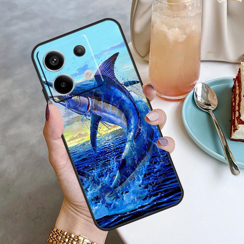 Blue Marlin Painting Case For Xiaomi Redmi Note 13 Pro 12 11 10 9 Note 12S 10S 11S 9S Redmi 12 10C 12C 13C Cover