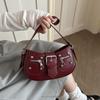 Fashion Pu Leather Women's Shoulder Bag Small Double Pocket Underarm Bag Ladies Vintage Handbags and Clutch Purse