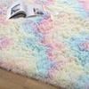 Long Plush Tie Dyed Carpet Thicken Floor Rug Nonslip Mat for Bedroom Bedside Living Room
