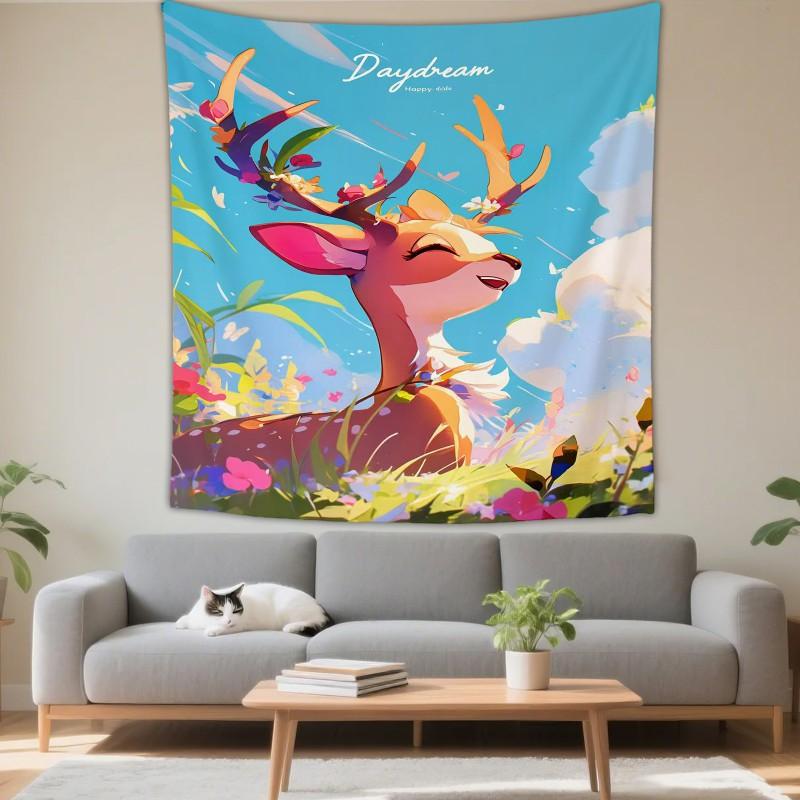 Boho Chic Wall Tapestry With Moon Phase Floral Starry Sky Design Bedroom Yoga Studio Decor