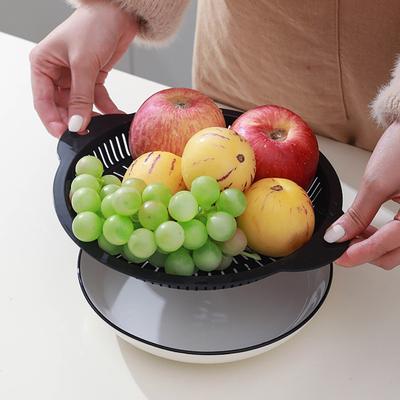 Kitchen Round Drain Tray Plate with Dual Handles Food Grade Large Capacity Multifunctional Vegetable Fruits Drainage Plate Strainer Colander Basket
