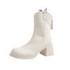 2025 autumn and winter new white thick-heeled short boots women's leather versatile thick-soled British Martin boots high-heeled thin boots