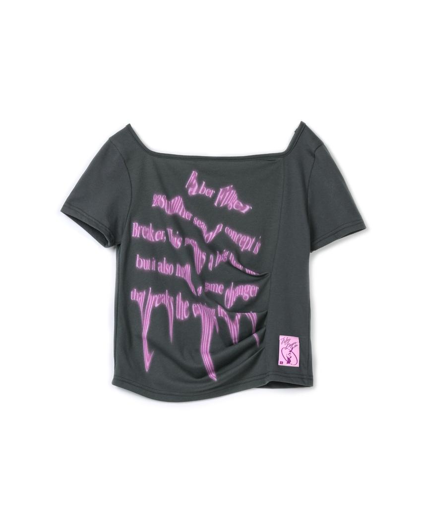 Pabeleupinggeo Wave Print Shirring T-Shirt (Charcoal)