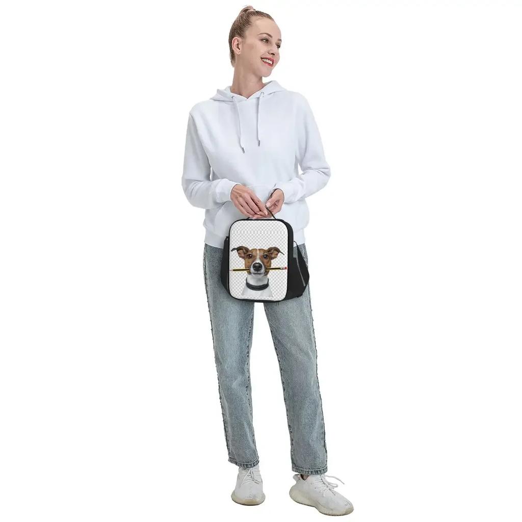 Jack Russell Terrier Dog With Pencil Portable Lunch Box Leakproof Animal Thermal Cooler Food Insulated Lunch Bag School Student