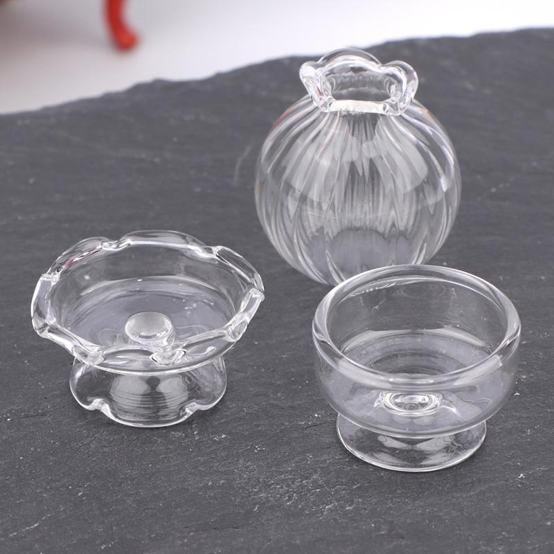 1:12 Dollhouse Miniature Glass Vase Dessert Cup Wine Bottle Wishing Bottle W/Corked Home Decor Toy Doll House Accessories