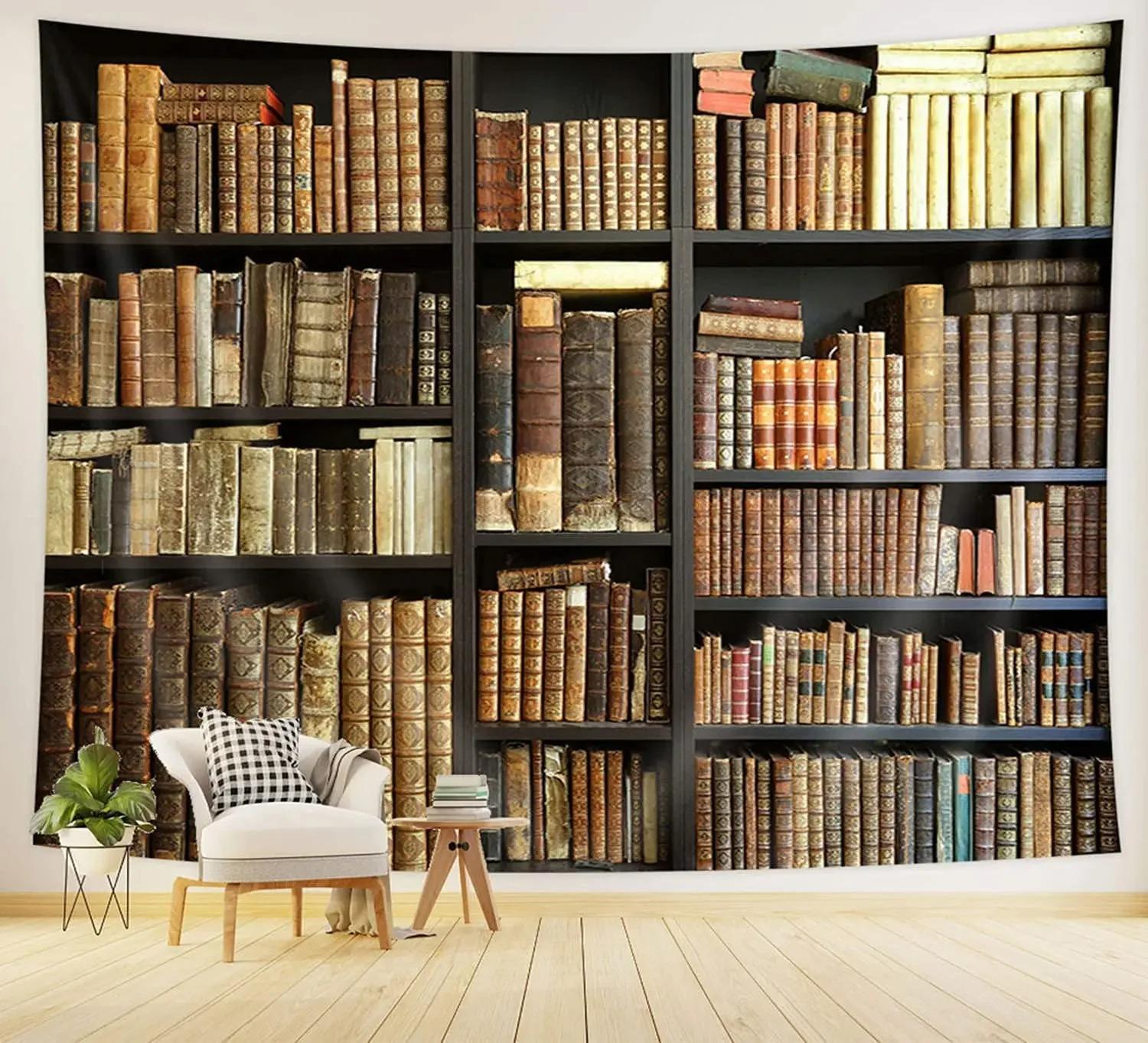 

Книги. Вінтажна книжкова полиця. Гобелен. Офіс. Прикраса вітальні. Домашній настінний гобелен 200x150cm