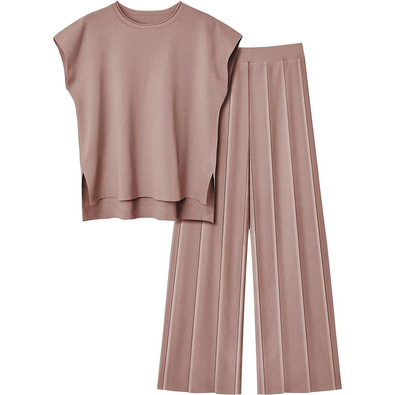 

Европейский и американский женский трикотажный повседневный костюм без рукавов свитер + широкие брюки комплект из двух предметов XL