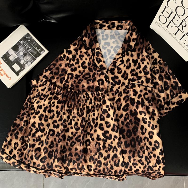 Premium Light Luxury Leopard Print Short-Sleeved Ice Silk Pajamas Women Can Wear Loungewear In Summer