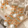 Crystal Silk Floral Embroidery Socks Ultra-Thin Nylon Long Socks Chic Mid-Tube Socks  Cosplay