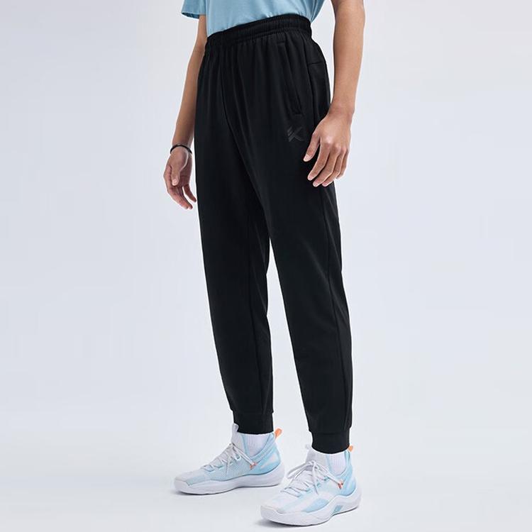 Anta Basketball Series Solid Color Logo Mid-Waist Straight-Leg Joggers Men Bottoms Black 152321333-1