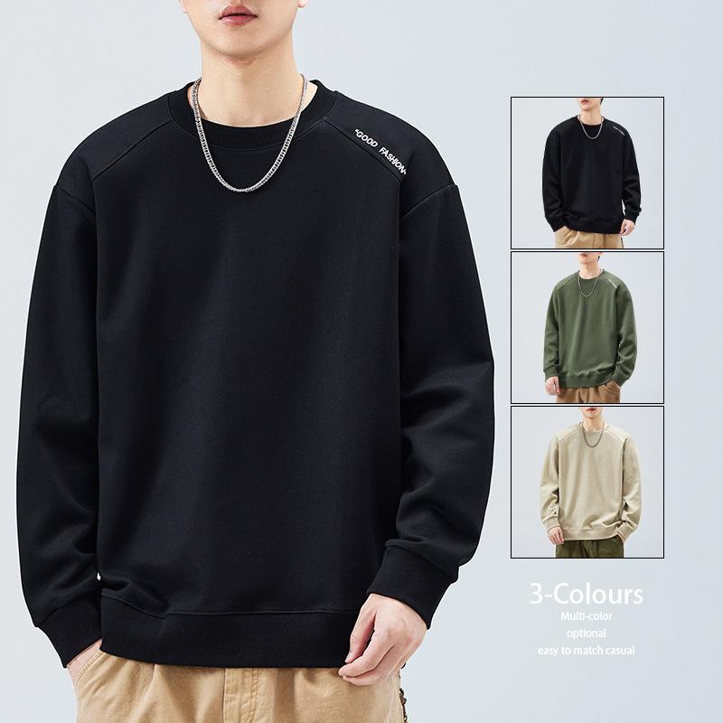Men's Versatile Crewneck Sweatshirt - Spring/Fall 2024 Trend, Loose Fit Long Sleeve, Heavyweight American Style