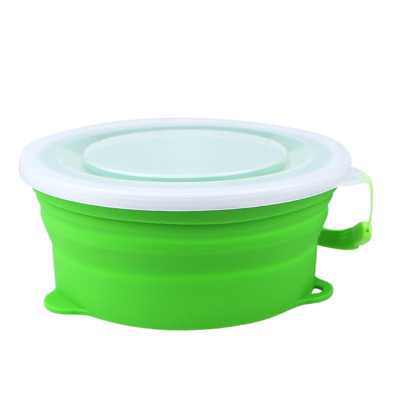 

Пищевой силиконовый складной ланч-бокс, круглая складная миска, силиконовая чаша для путешествий на открытом воздухе, креативные деловые подарки 800ML зелёный