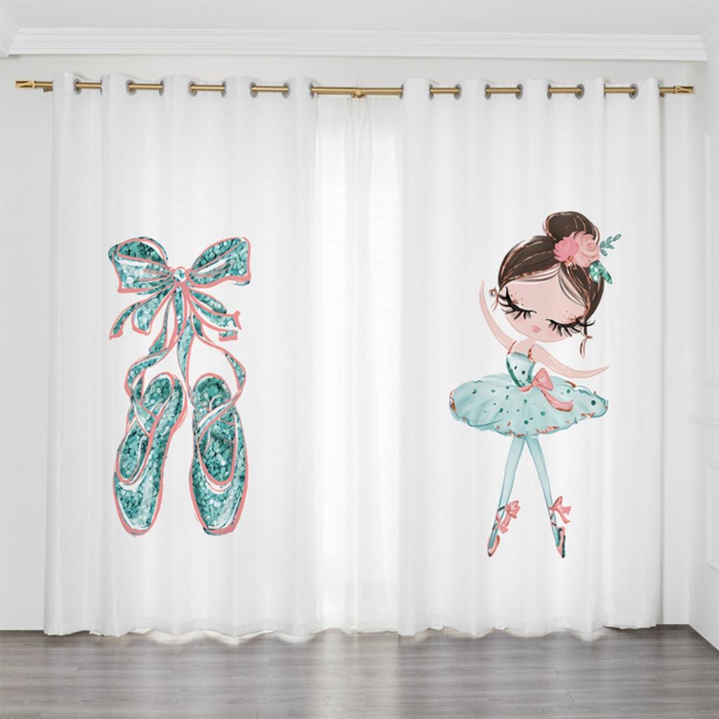 2 Panel Pink Unicorn Curtains Ballerina Girl Curtains for Kids Girls Bedroom Window Blinds Floor-to-ceiling Windows Grommet Top