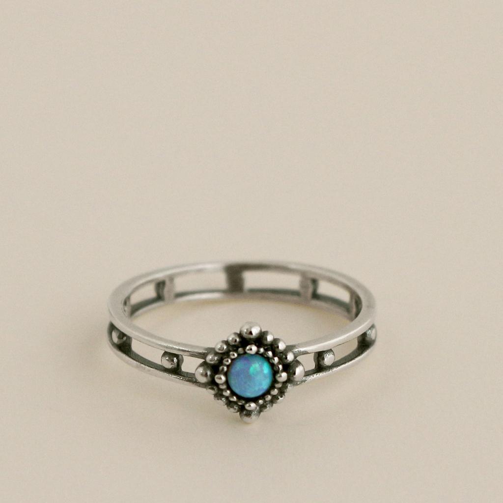 47Bag 925 Silver Opal And Rose Quartz Gemstone Ring Feliz