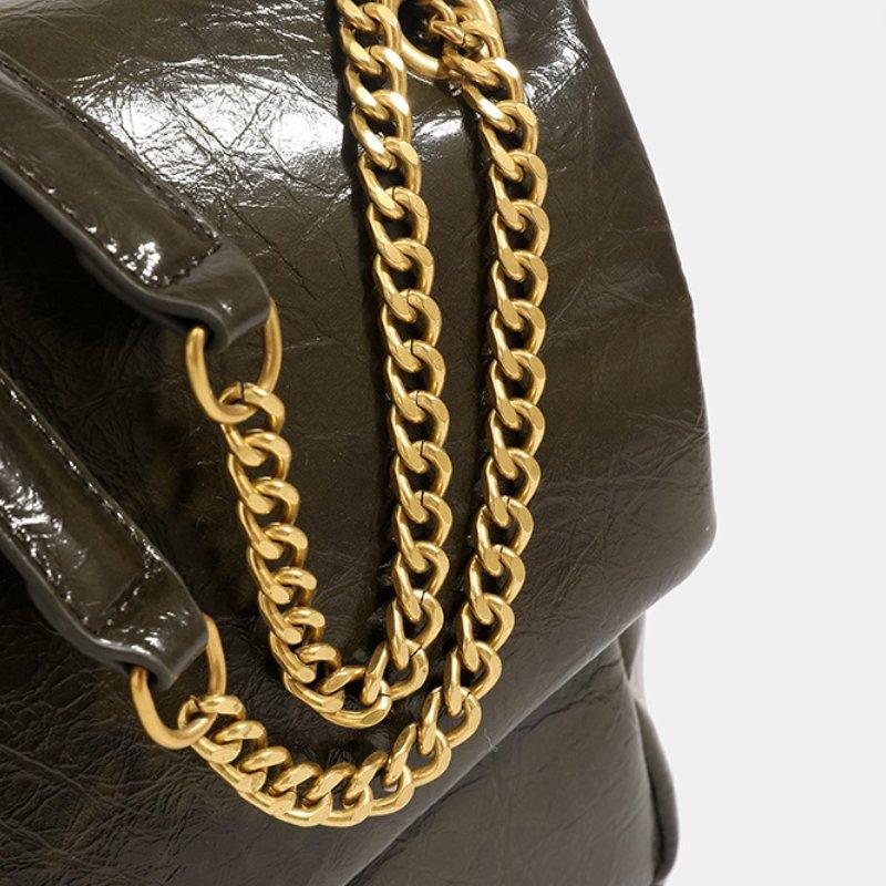 Fashion Envelope Tote Bag Chain Shoulder Bag Waxed Leather Crossbody PU Medium Size Magnetic Closure Multi Compartments