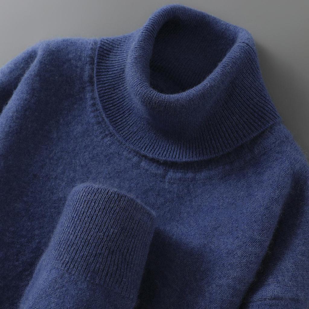 Men's 100% Pure Wool High Neck Pullover Sweater - Autumn/Winter Loose Knit Base Layer