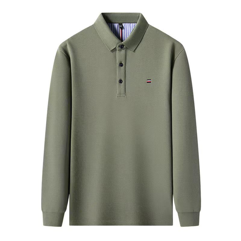 Men's Long Sleeve Turn-Down Collar Polo with Casual Embroidery