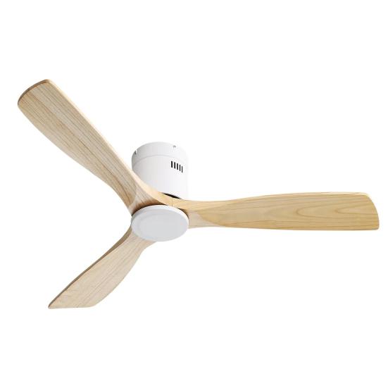 52 Inch Ceiling Fan Natural 3 Solid Wood Fan Blade Noiseless Reversible Direct Current Motor Remote Control for Living Room