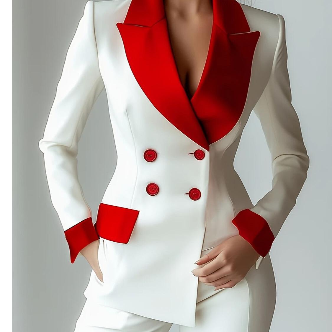 Women s White Blazer Set with Red Contrast Trim and Notch Lapel XXL белый