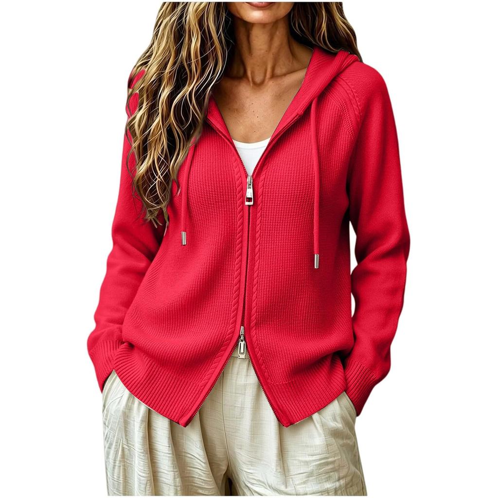 Women's Zip-Up Hooded Knit Cardigan Top for Layering
