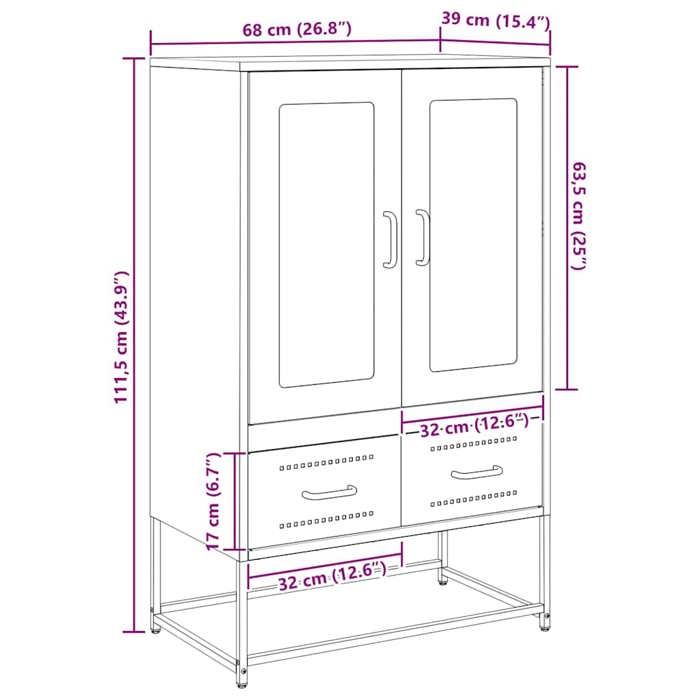 VidaXL Highboard White 68x39x111.5 Cm Steel, Cabinet, Storage Cabinet, Highboard, Sideboard, Tall Cabinet, 853367