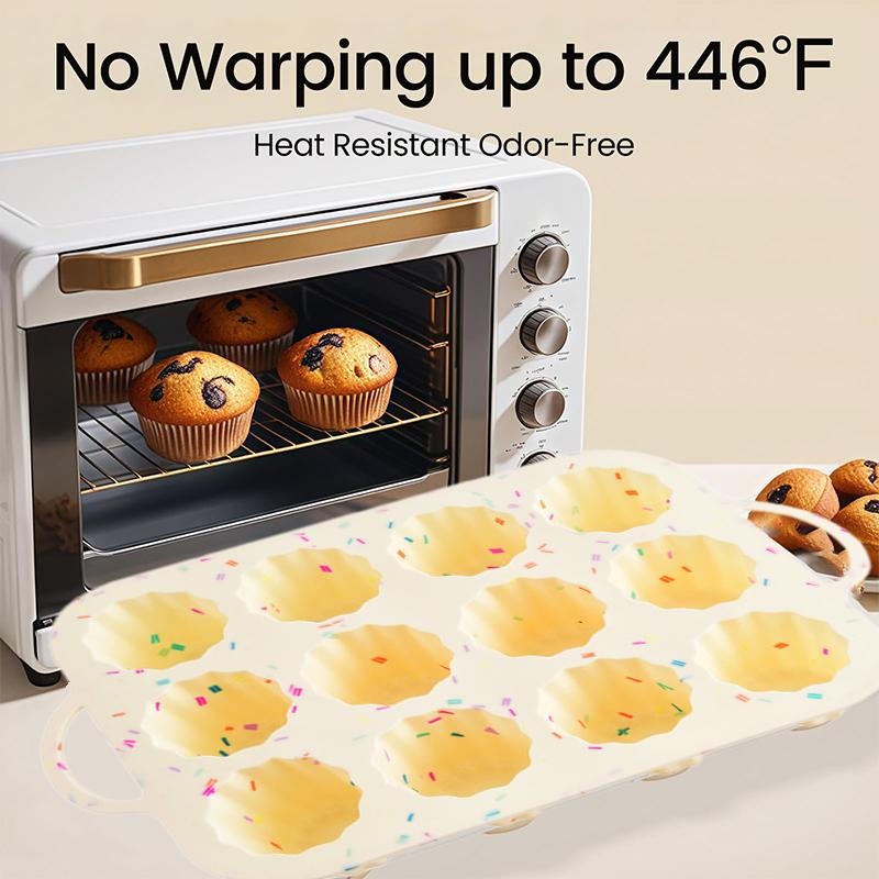 Silicone Muffin Pans For Baking With Metal Reinforced Frame, 12 Cups Regular Size Nonstick Silicone Cupcake Pan