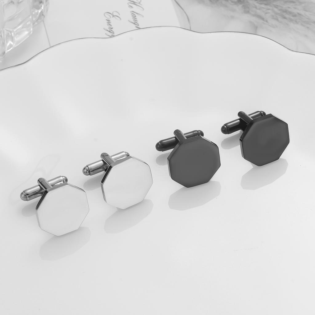 1Pair Mens Blank Round Octagon Cufflinks Stainless Steel Tuxedo Shirt Studs Cuff Link Jewelry Gift Wedding Business 15mm/18mm