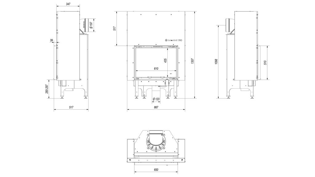 Steel fireplace KRATKI NADIA 10 kW Ø 200 Lift-up black thermotec