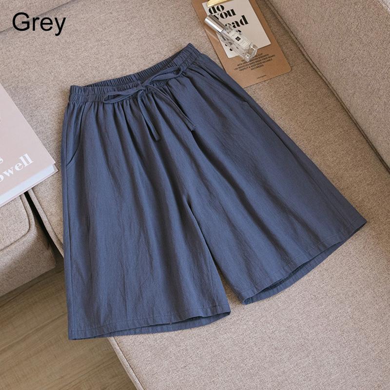 Frauen Sommer Elastische Taille Breite Bein Hosen Kordelzug Shorts Strand Shorts Lose Beiläufige Einfarbig