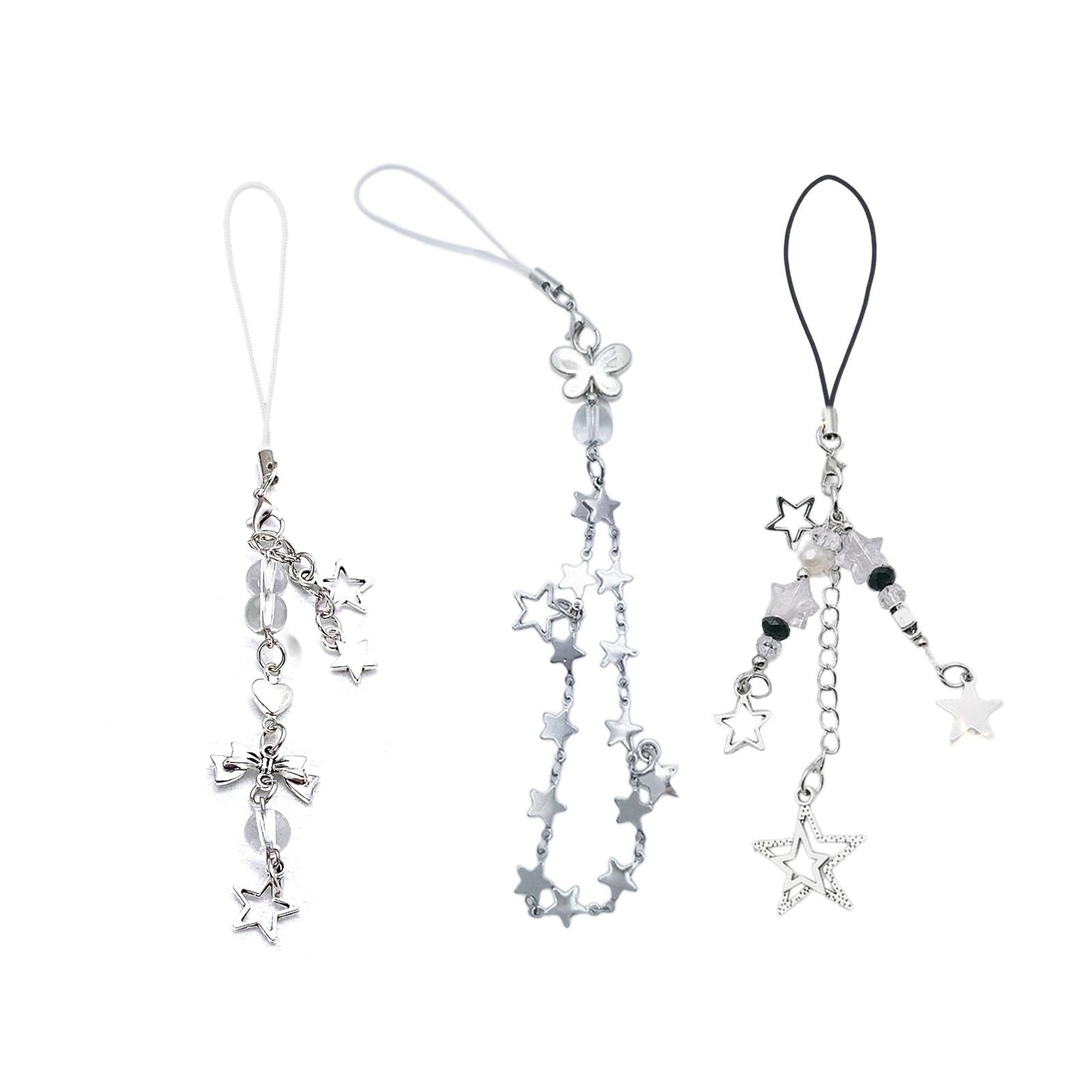 

3 шт. сплавная цепочка для телефона с подвеской в виде бабочки и звезды, ручной работы, аксессуар-брелок, подвеска для сумки, украшение для ежедневного использования