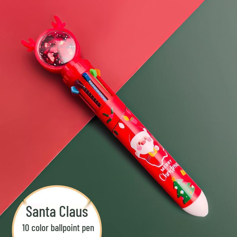 Festive Multicolor Reindeer & Snowman 10-Color Ballpoint Pen