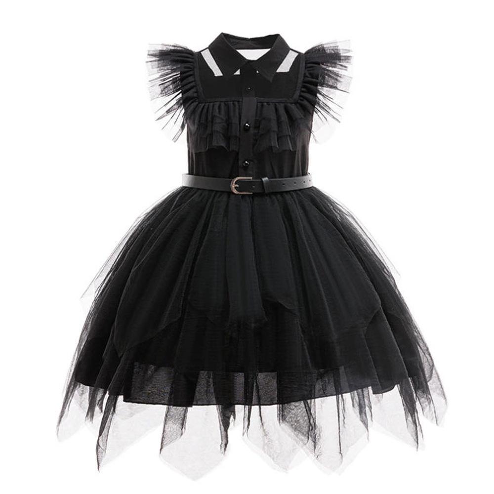 Abito da sera in rete da ragazza per cosplay della Famiglia Addams di Mercoledì con accessori (Taglia unica)