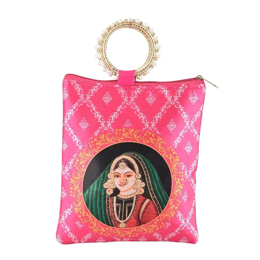 2 Pcs Silk Small Hand Bags for Women Stylish with Zip & Handle | Traditional Handheld Bags for Women | Ethnic Ladies Purse Handbag for Return Gifts