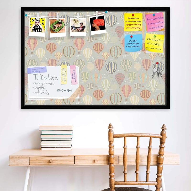 Artzfolio Air Balloons | Bulletin Board Notice Pin Board | Vision Soft Board Combo With Thumb Push Pins & Sticky Notes |