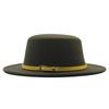 Hat Women's Woolen Top Hat Autumn and Winter Solid Color Retro Gentleman British Style Flat Top Belt Accessories Felt Hat