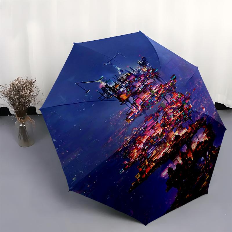 Castle Themed Travel Umbrella-8 Ribs Automatic Opening and Closing, Portable Folding Design, Compact and Stylish Umbrella